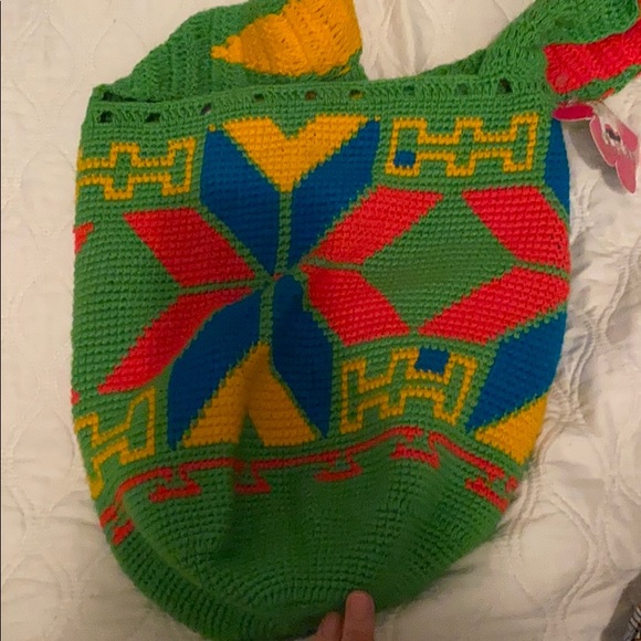 Embroidered and knitted side purse handmade - Picture 3 of 4